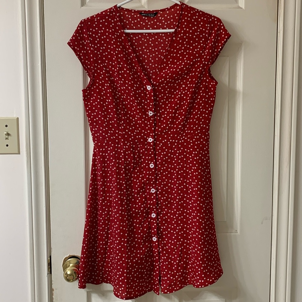 🌷3 for $25🌷SHEIN, US S, Red & White Heart Fit & Flare Cap Sleeve Shirt Dress